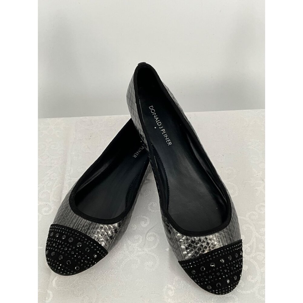 Donald J Pliner Womens Black Snakeskin‎ Embellished Ballet Flats Size 9M